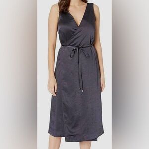 Lilla P Navy V-Neck Sleeveless Satin Wrap Dress NWT